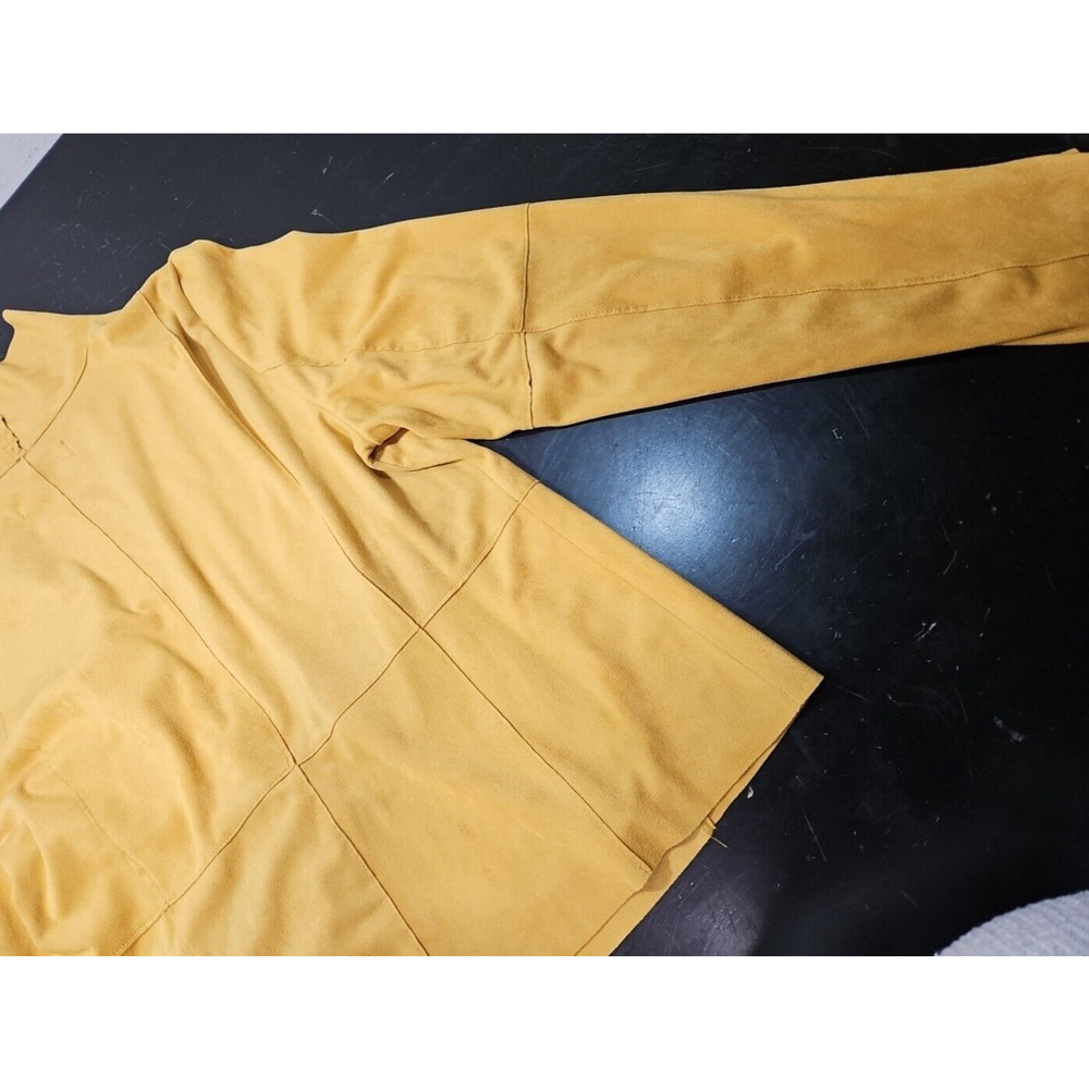 BAGATELLE Open Front Wrap Faux Suede MOTO Jacket Gold Yellow Mustard Sz W/LG EUC - Picture 7 of 16